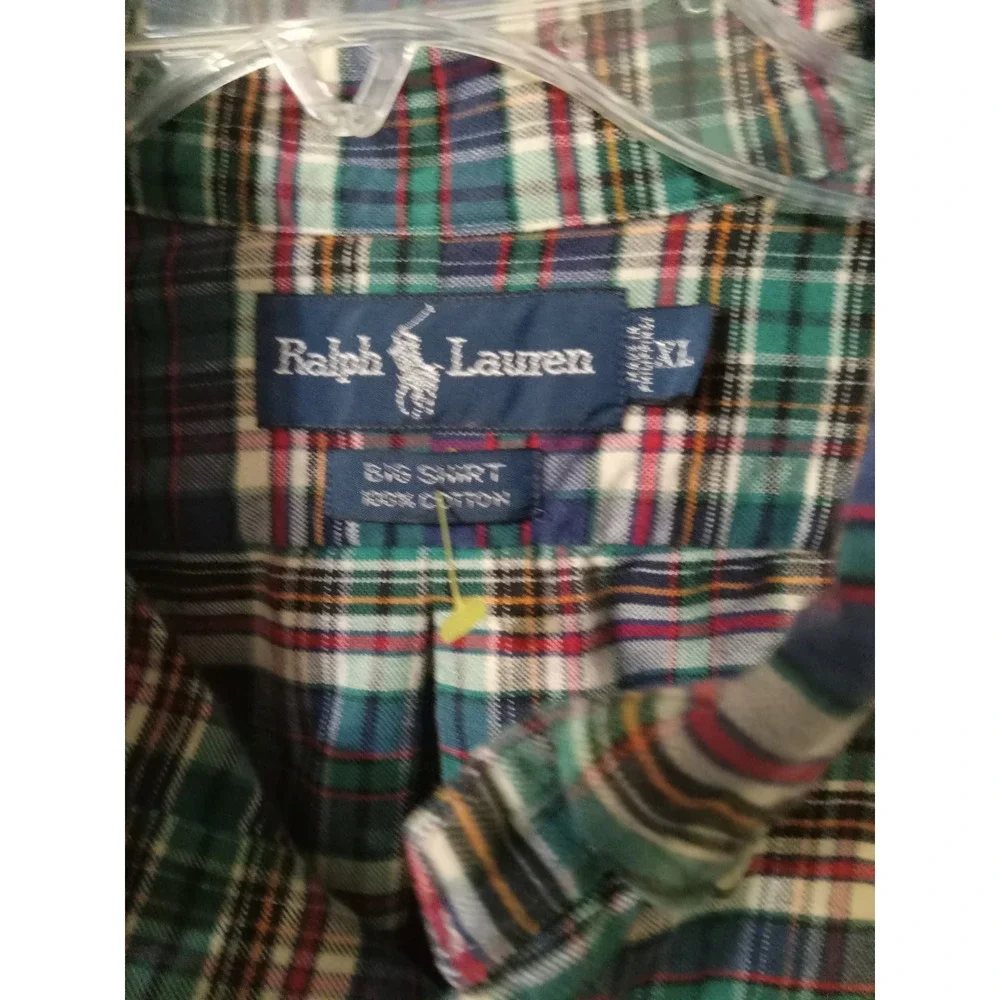 Polo Ralph Lauren Big Shirt Mens XL Plaid Button Down Long Sleeve Cotton Navy‎